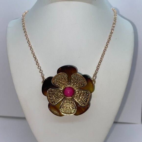 Rose Gold-Tone Tort Flower Pendant Necklace - Picture 1 of 12